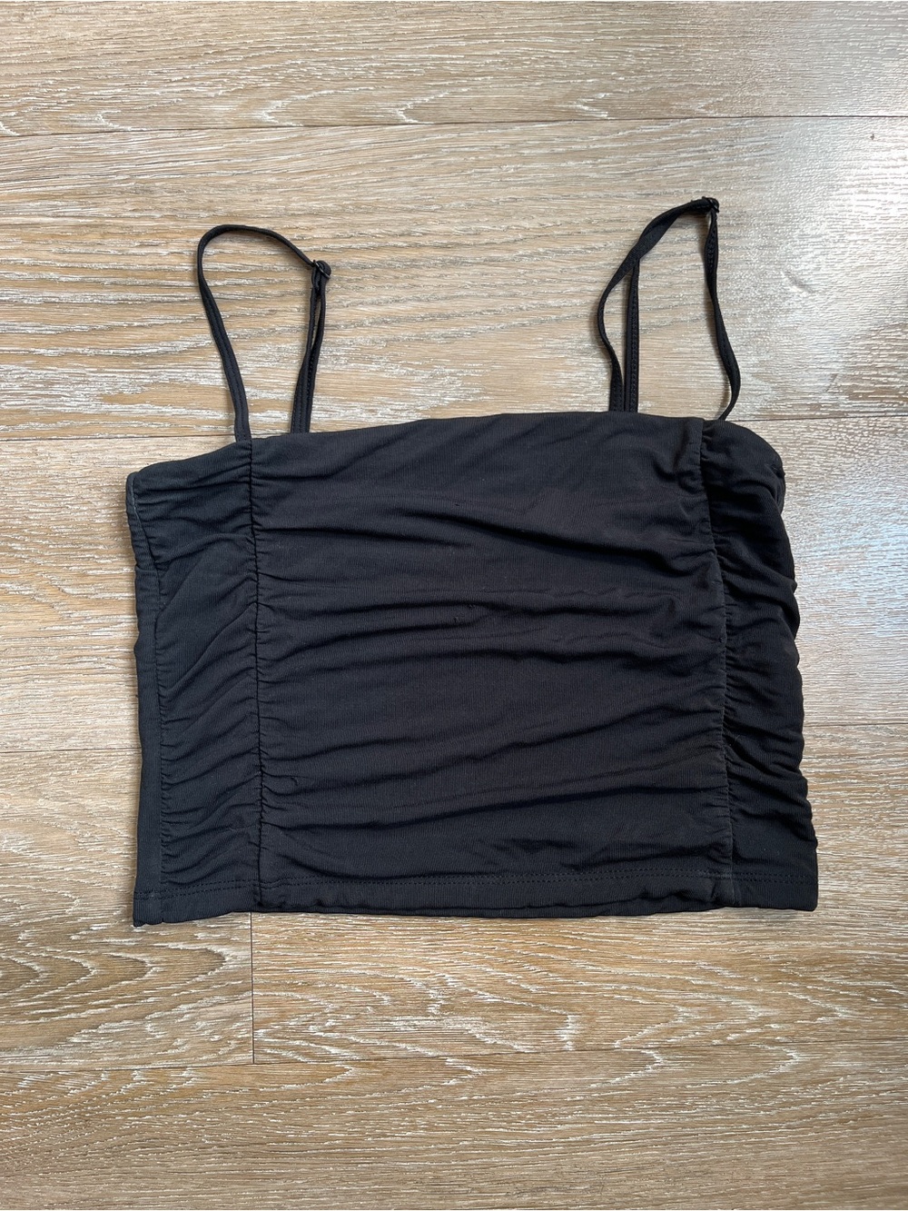 Wilfred Black Ruched Spaghetti-Strap Crop Camisole